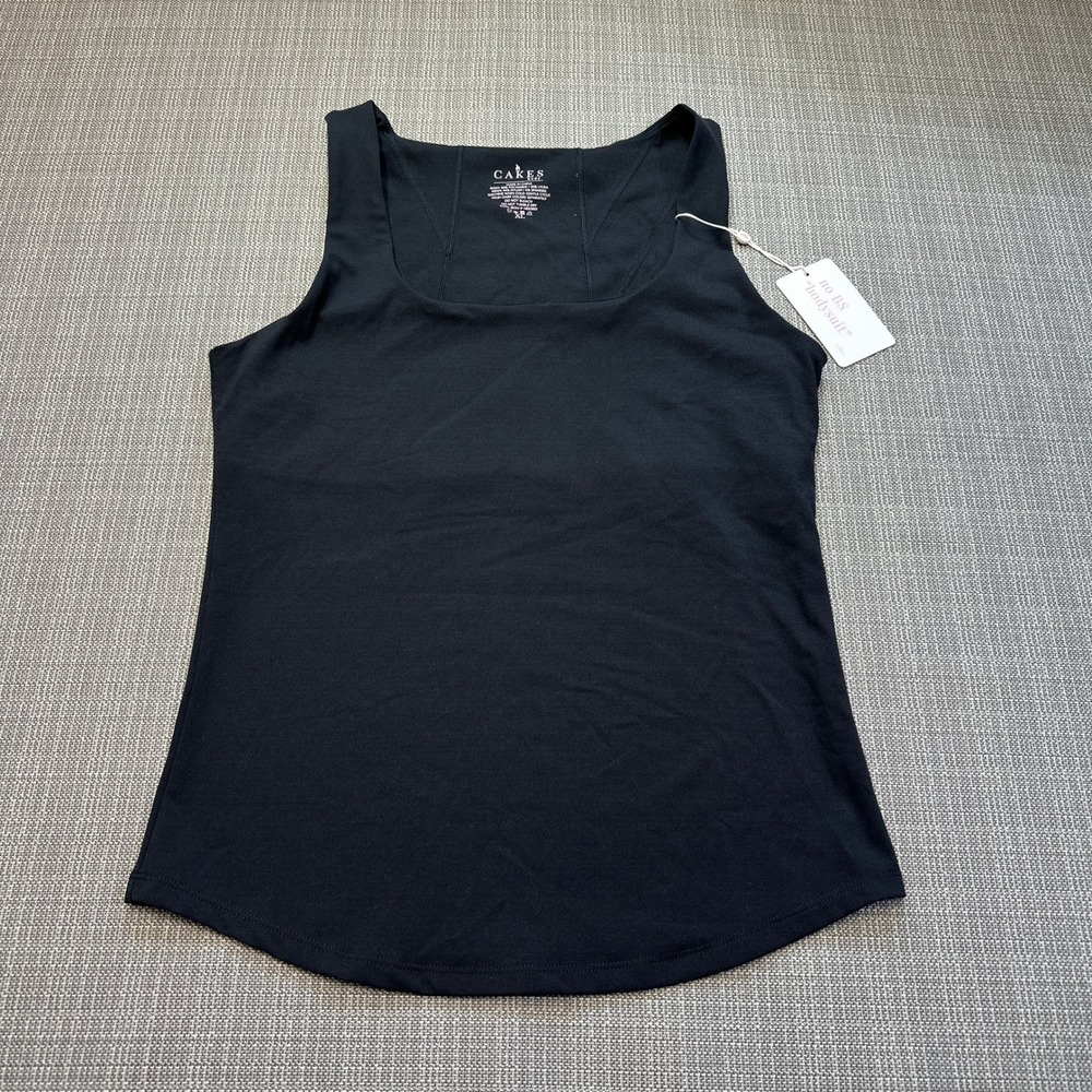 New Cakes No BS Bodysuit Tank Top XL Black Built‎ In Bra Longline Shaping